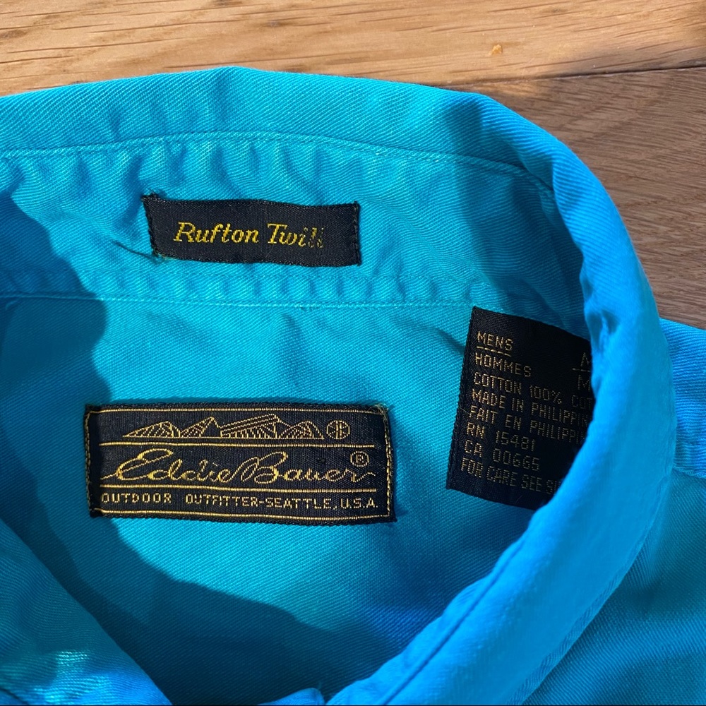 Mens Vintage Eddie Bauer Rufton Twill button down shirt in green teal size M - Picture 9 of 11